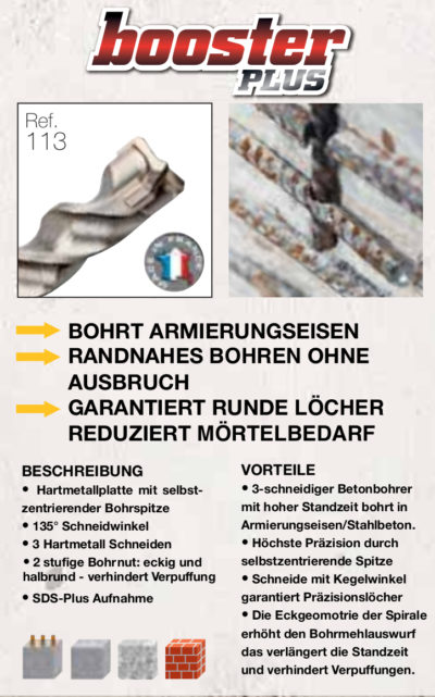 Betonbohrer Diager SDS-Plus Booster Plus LUMA Handels KG - schnell, sauber, sicher - Biszu 1.000 Löcher mit einem Bohrer ohne Ausbrechen! Ideal Passend für alle herkömmlichen Bohrhämmern von Bosch, Hilti, Metabo, Makita, Milwaukee, Dewalt, Spit, Duss.