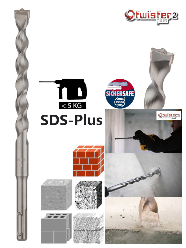SDS-Plus-Hammerbohrer-Zweischneider-Diager-Twister-Plus-bester-Betonbohrer-fuer-Akku-Bohrhammer